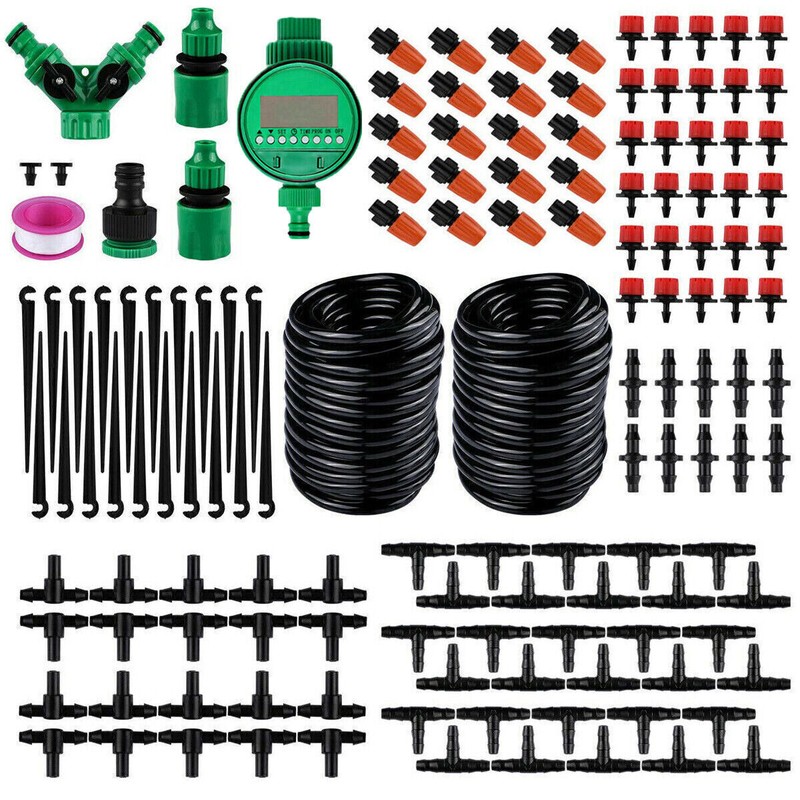 130ft Drip Irrigation System Plant Timer Self Garden Watering Hose Spray Kit USA gallery
