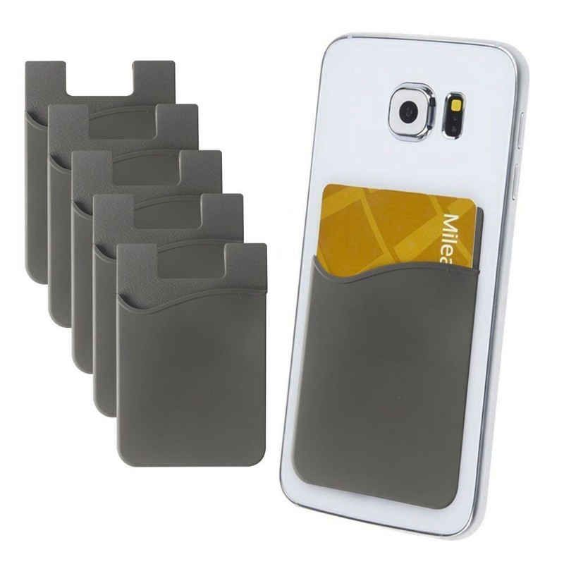 5PCS Cell Phone Credit Card Holder Wallet Sticker for Key Adhesive grey