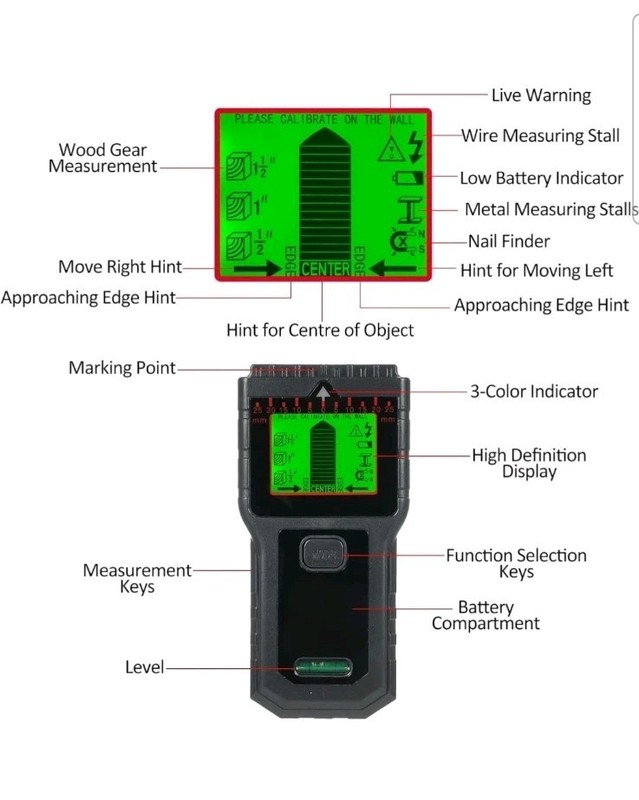 7 in 1 Stud Finder, Wall Scanner, Detector with Smart Microprocessor BLUE, T30 gallery