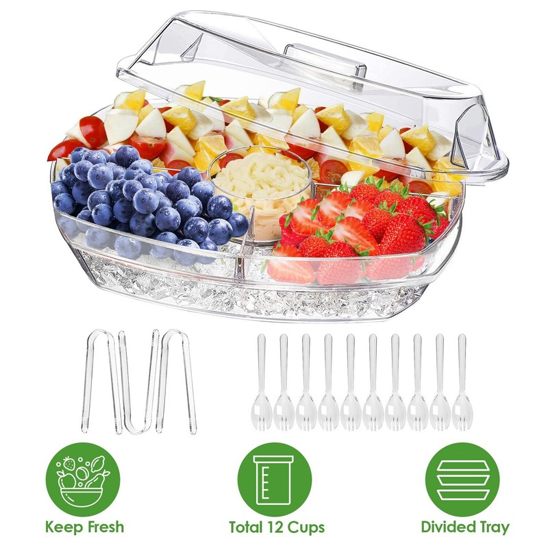 Fruit Ice Serving Tray - Chilled Veggie Tray Shrimp Cocktail Serving Dish w/ Lid gallery