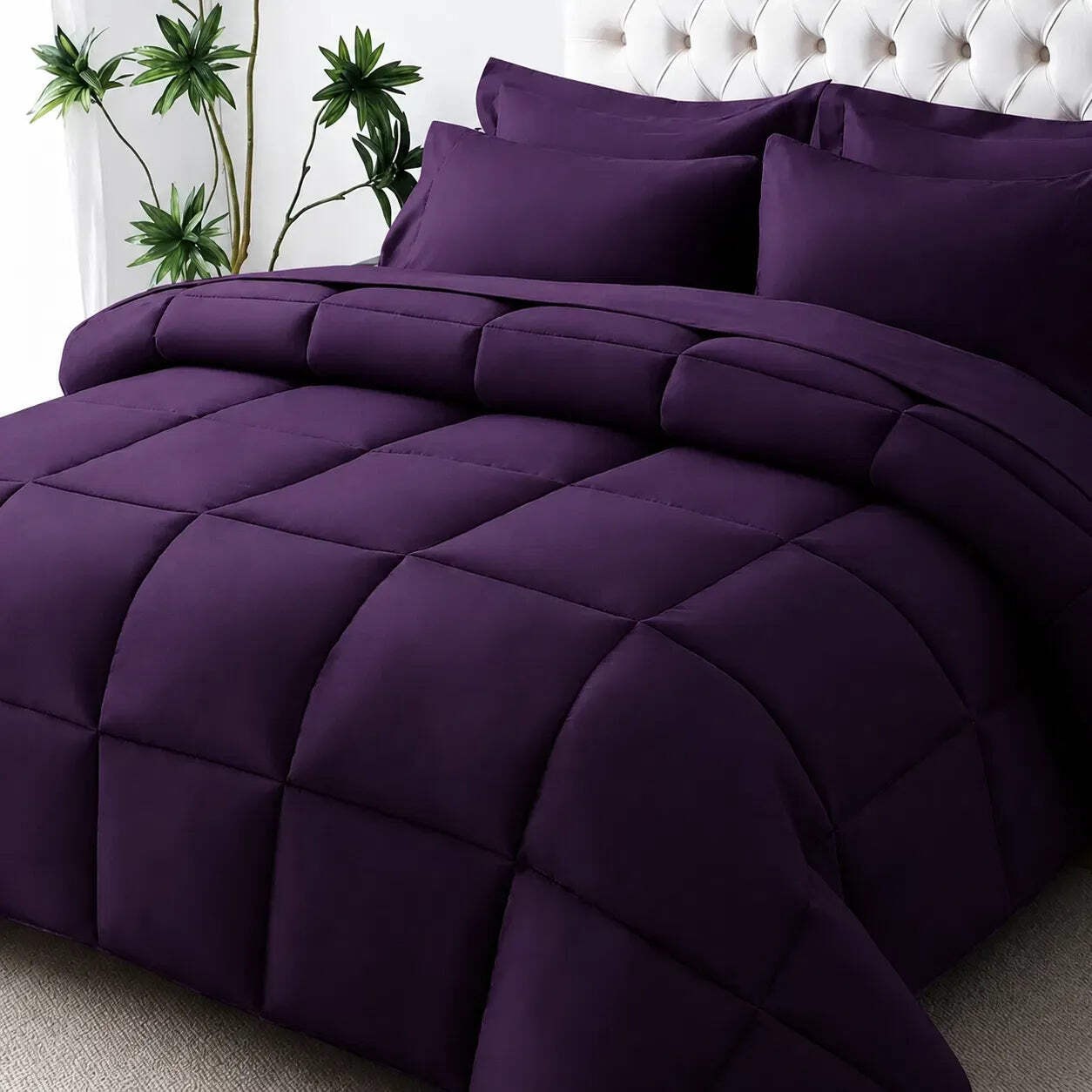 Purple Comforter Set Twin Queen King - Soft Microfiber Square Stitch Bedding gallery