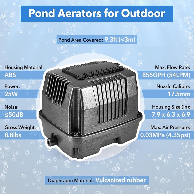 Outdoor Oxygen Aerator Air Pump Kit for Koi Fish Ponds 1000Gallons 855GPH 25W gallery