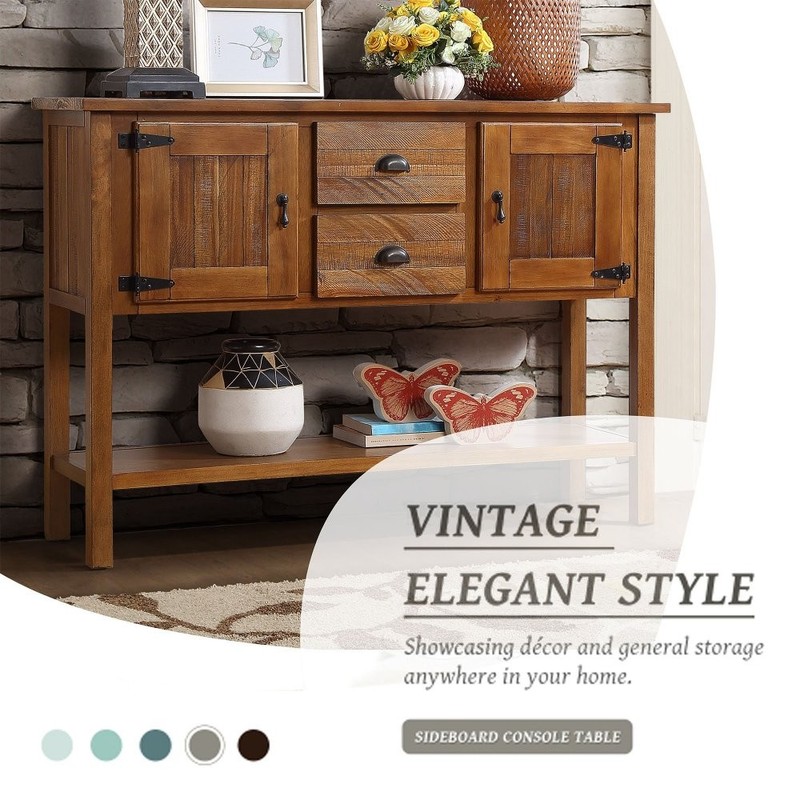 46" Solid Wood Sideboard, 2 Drawers & Cabinets with Bottom Shelf gallery