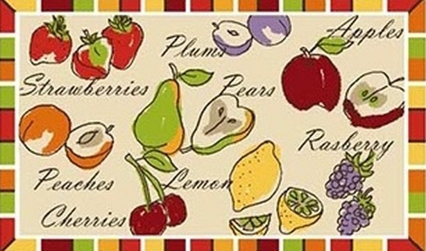 PRINTED NYLON KITCHEN RUG (non skid latex back) (18" x 30") 8 FRUITS, rec. by KE gallery