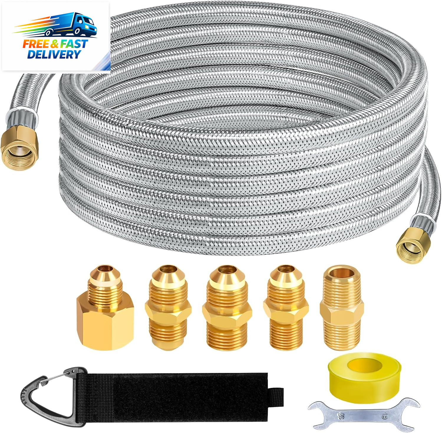 12FT Stainless High Pressure Braided Propane Hose Extension with Conversion Coup gallery