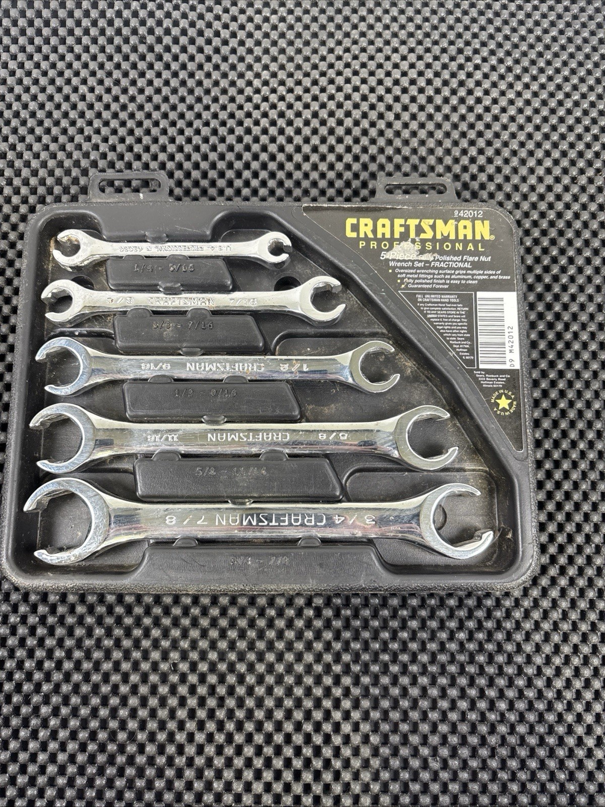 Craftsman 42012, 5pc Polished Flare Nut Wrench Set, SAE, 1/4 - 7/8, USA gallery