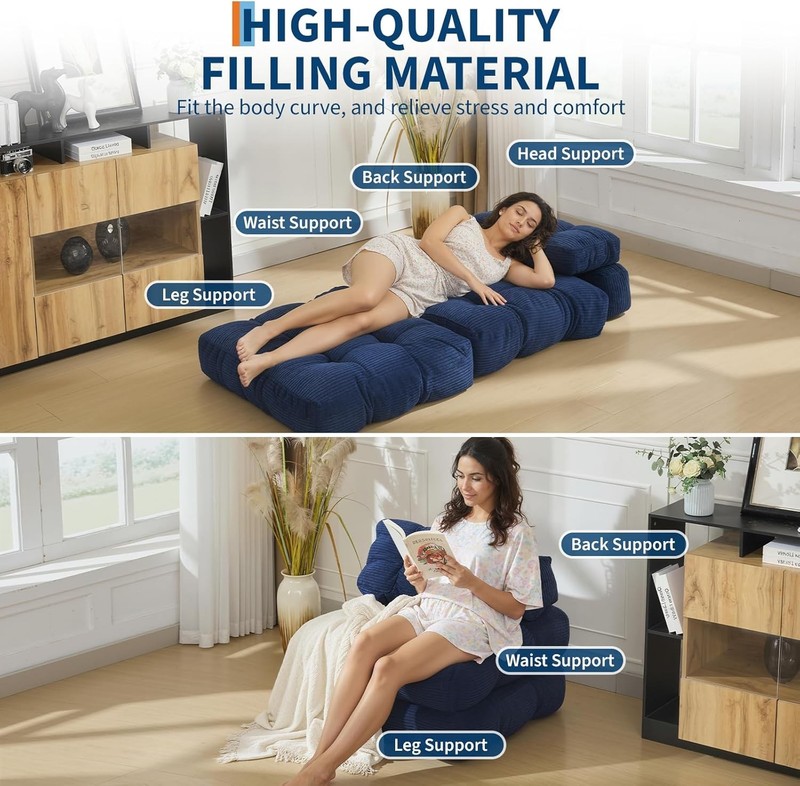 Folding Sofa Bed Convertible Sleeper Chair W/ Pillow Foldable Mattress W/ Back gallery