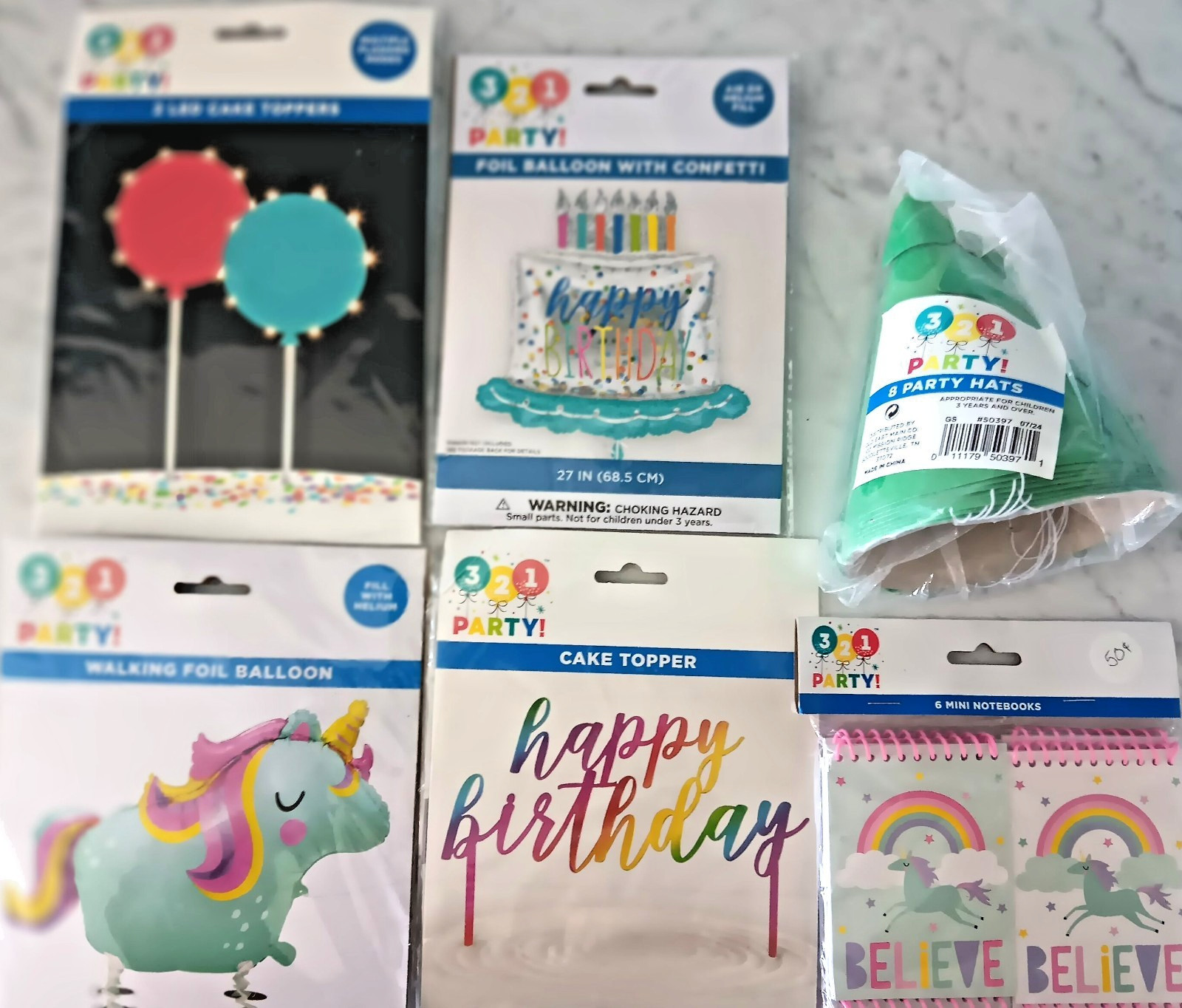 NEW 321 Party! Birthday Balloons LED CAKE TOPPER, HATS, NOTE BOOKS gallery
