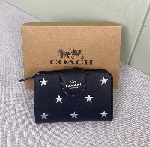 NEW Medium Corner Zip Wallet With Star Print CW530 Black gallery