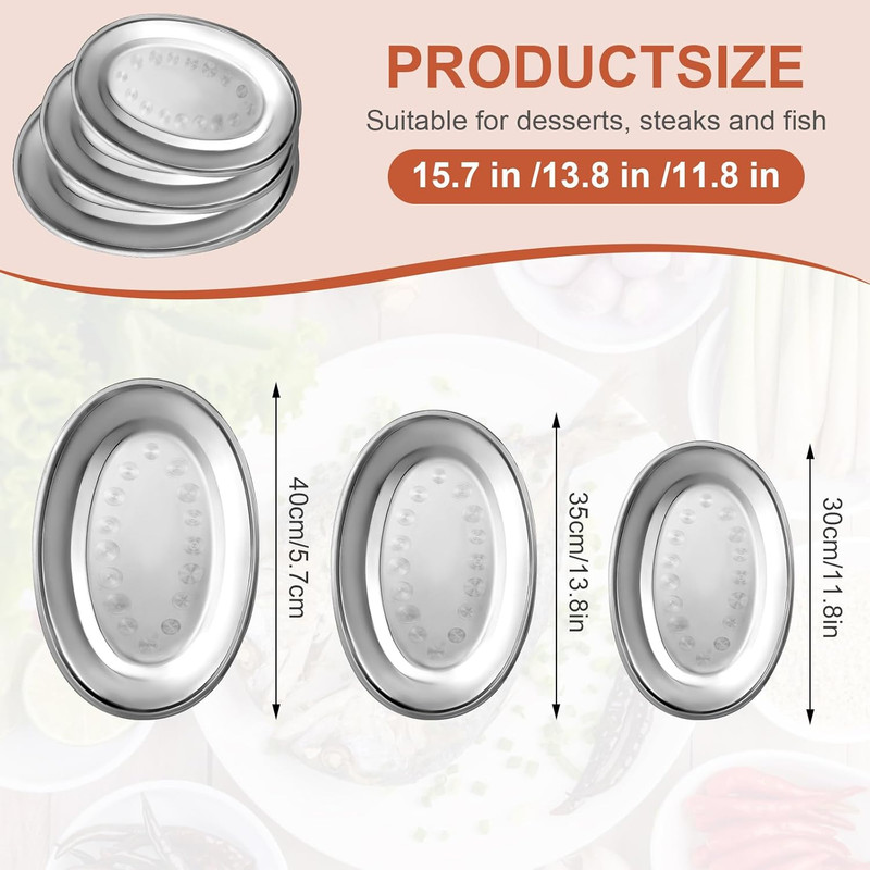 3 Pcs Stainless Steel Serving Tray Large Oval Platter SetOval Serving Set Hea... gallery