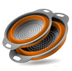 Collapsible Silicone Colander- Large And Small Silicone Kitchen Strainer(Orange)