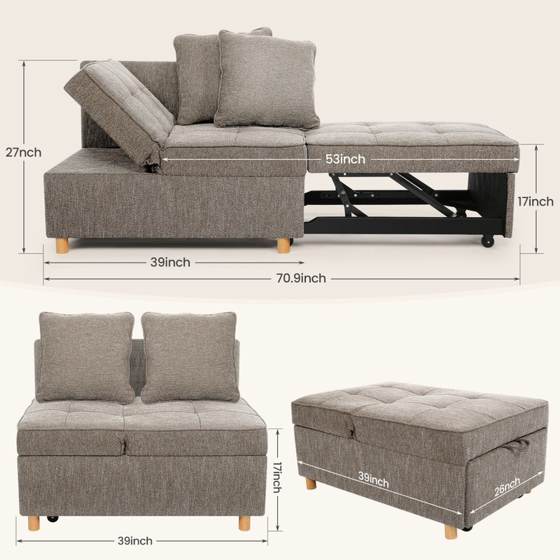 Folding Sofa Bed Chair Ottoman Sleeper Chair Chaise Lounge Adjustable Backrest- gallery