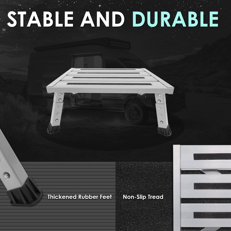 Adjustable Height Aluminum RV Step, Stable Foldable Platform Step Stool, Support gallery