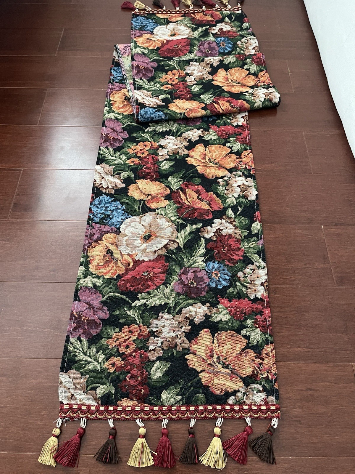 Vintage Floral Tapestry Table Runner With Tassels, 12✖️71 in gallery