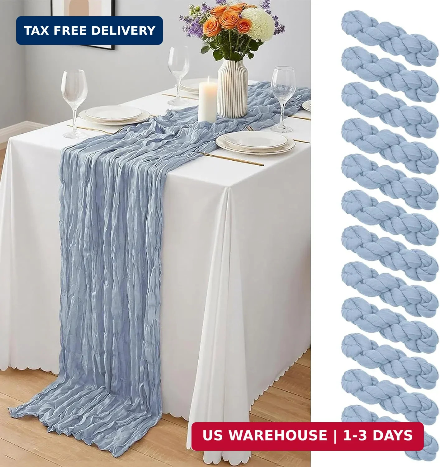 12 Pack Dusty Blue Cheesecloth Table Runner 10Ft, Gauze Table Runners 21.5 x ... gallery