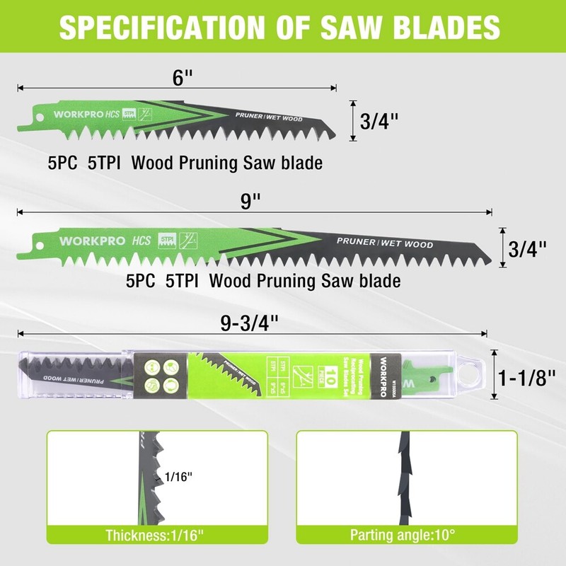 WORKPRO 6/9" Wood Pruning Reciprocating Saw Blades 10PCS 5 TPI Pruner Saw Blades gallery