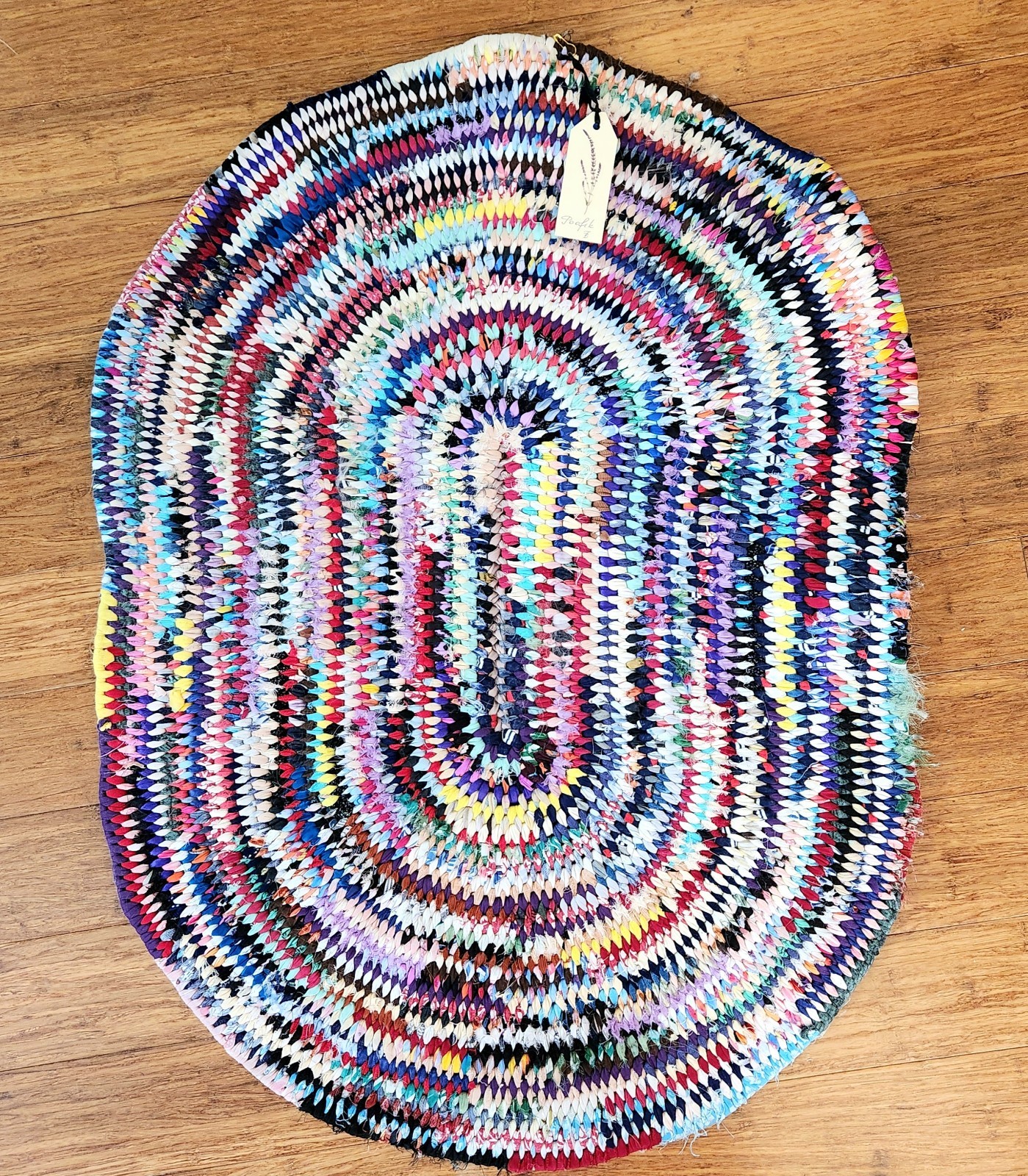 Handmade Oval Woven Rag Rug Multicolor Rustic Farmhouse Cabin Decor 34.5" x 25" gallery