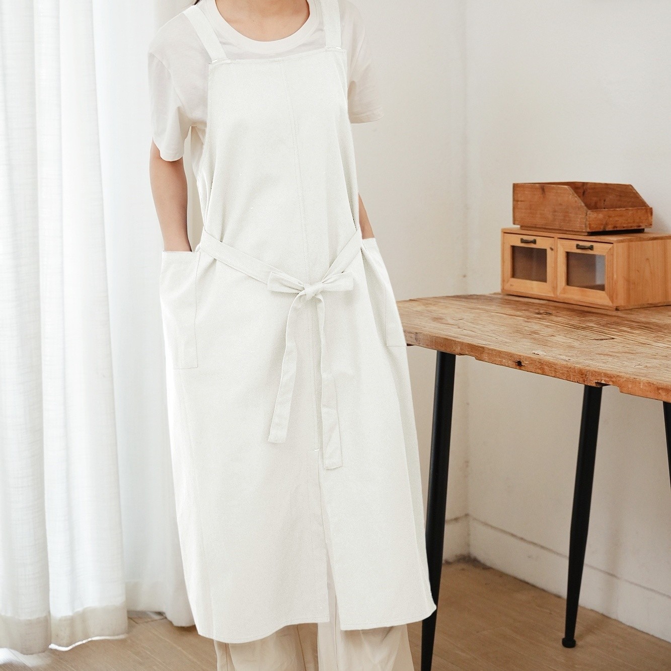 Unisex Large Cotton Bib Apron with Pocket,Adjustable Waist Tie for Kitchen Work gallery