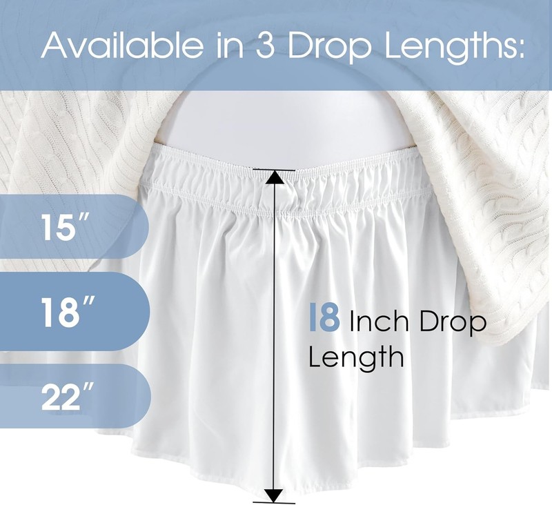 Queen Bed Skirt White 15-Inch Drop Elastic Wrap Around Easy Fit for Adjustable gallery