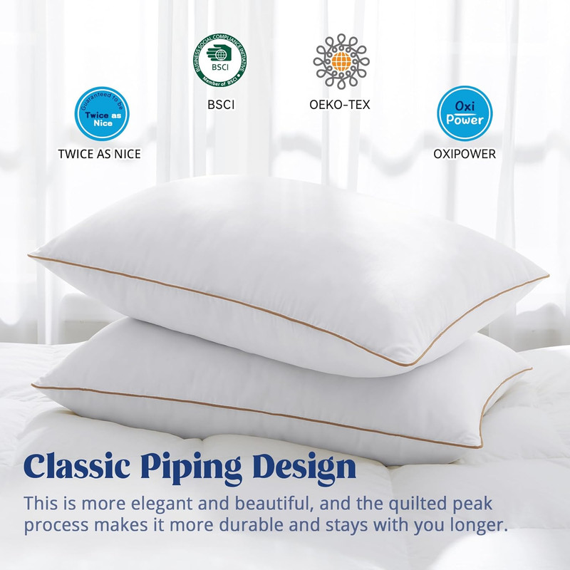 ® Goose Feather down Pillows Queen Size Set of 2, Soft Fluffy Luxury Hotel Colle gallery