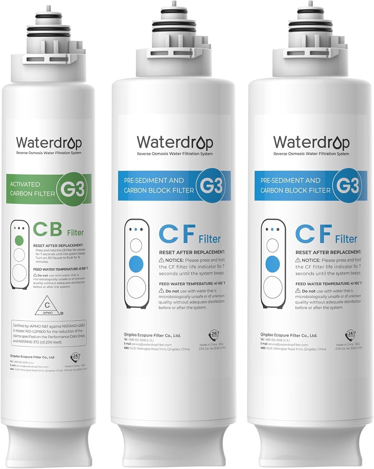 Waterdrop G3 Replacement Filter 1-Year Combo, Pack of 2 WD-G3-CF and 1 WD-G3-CB gallery