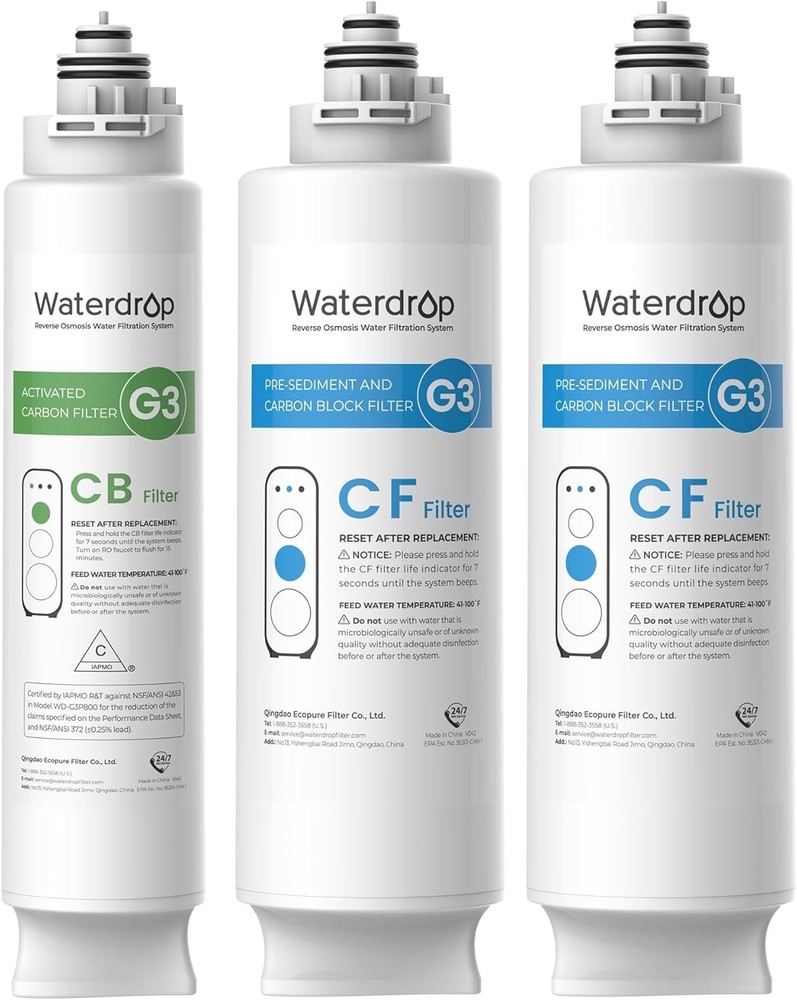 Waterdrop G3 Replacement Filter 1-Year Combo, Pack of 2 WD-G3-CF and 1 WD-G3-CB