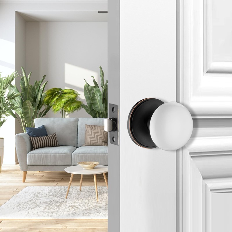 NCL White Porcelain Door Knobs, Oil Rubbed Bronze Keyless Door Levers gallery