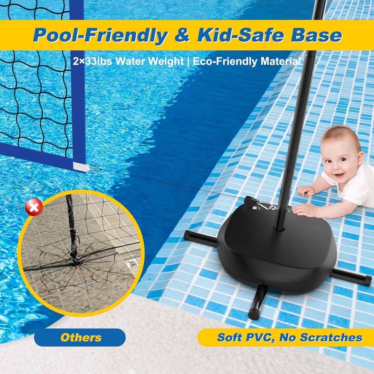 Pool Volleyball Net Set LED Lights Adjustable 15-32FT for Inground Pools gallery