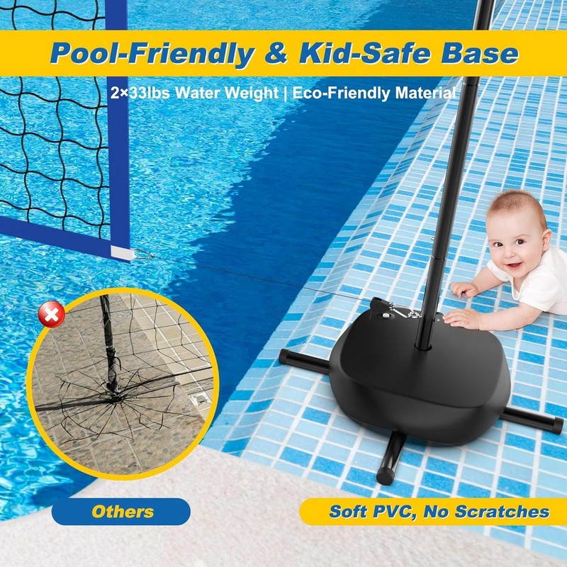 Pool Volleyball Net Set LED Lights Adjustable 15-32FT for Inground Pools gallery