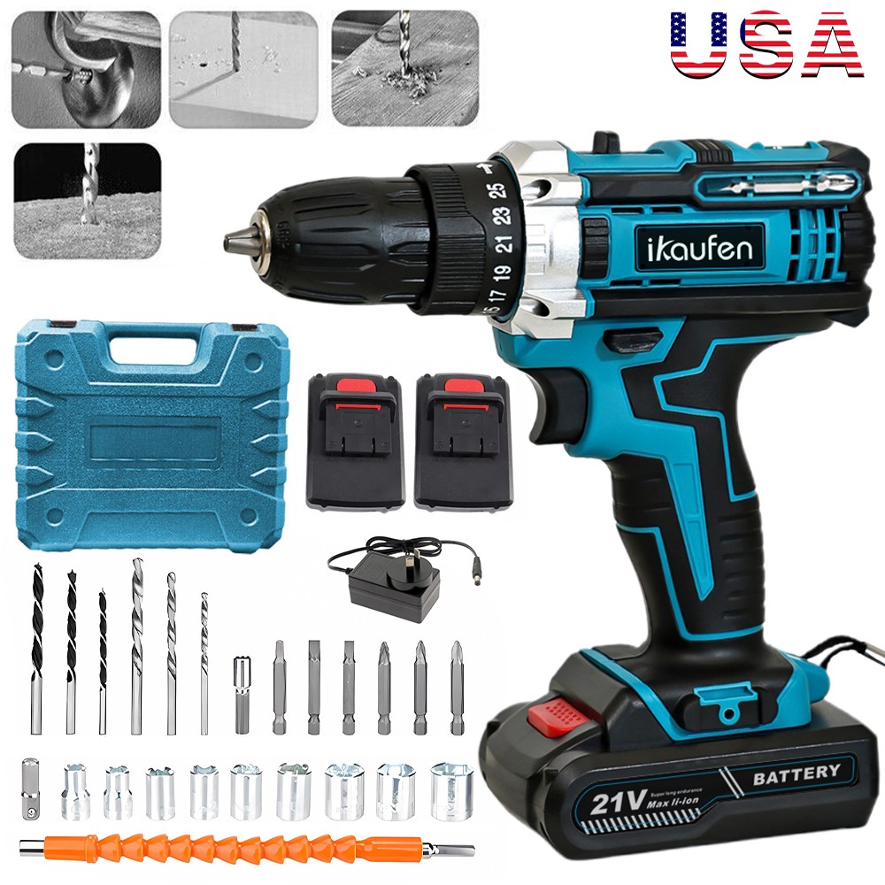 2 Battery Cordless Hammer Drill Set Electric Impact Driver Screwdriver Kit B2 gallery