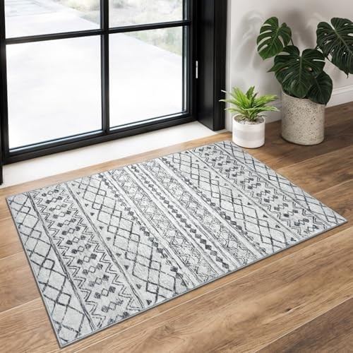 Washable Non-Slip Rugs for Entryway 2x3 Moroccan 2' x 3' (Rectangular) Grey gallery
