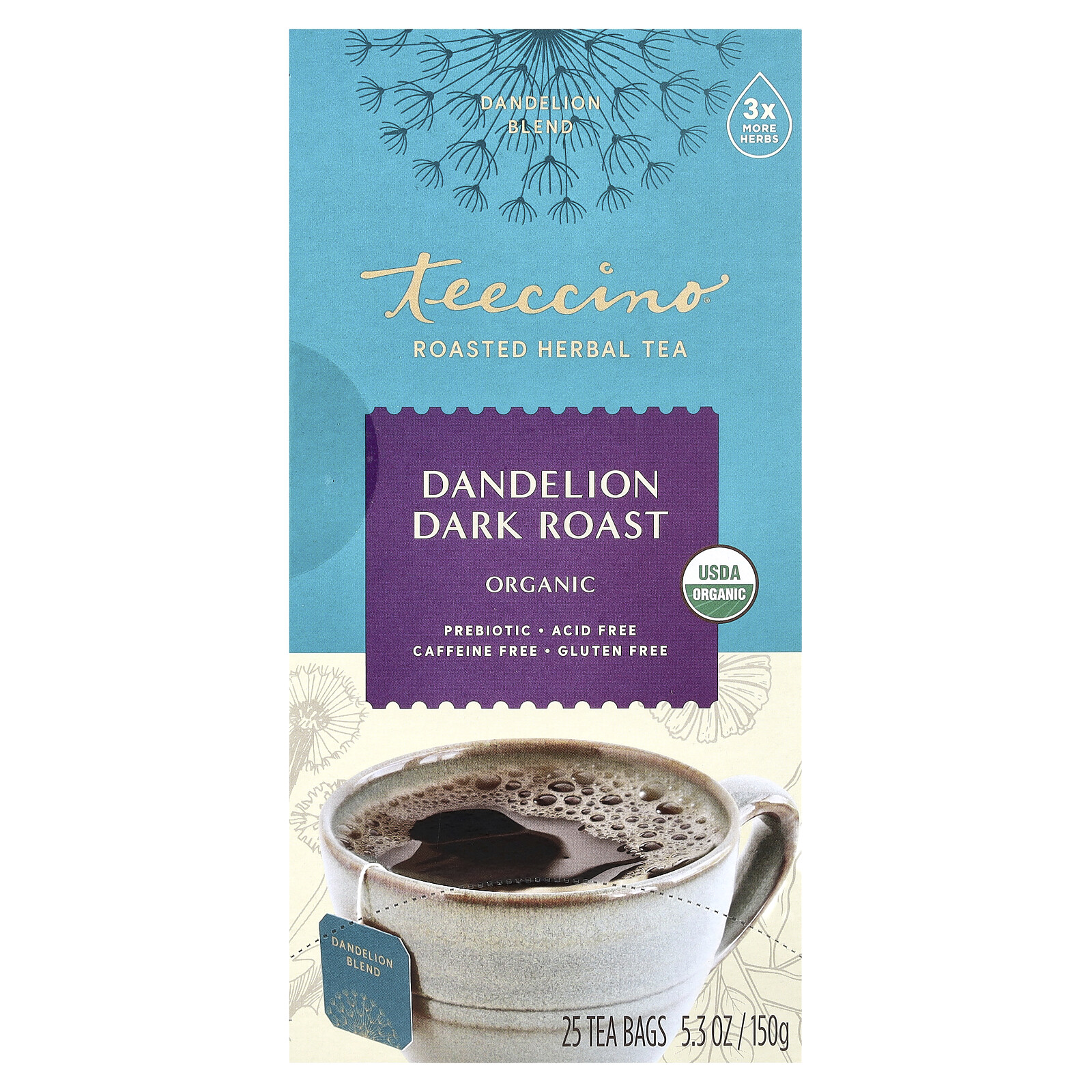 Organic Roasted Herbal Tea, Dandelion Dark Roast, Caffeine Free, 25 Tea Bags, gallery