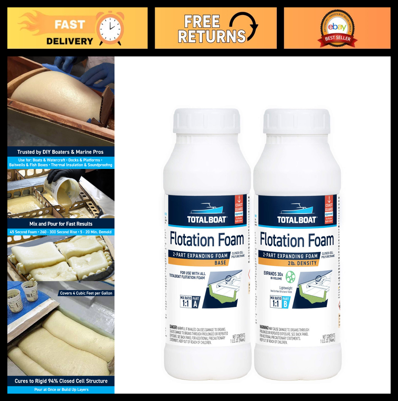 Expanding Polyurethane Marine Foam - 2 Part Pour Foam for Boat Floatation, Insul gallery