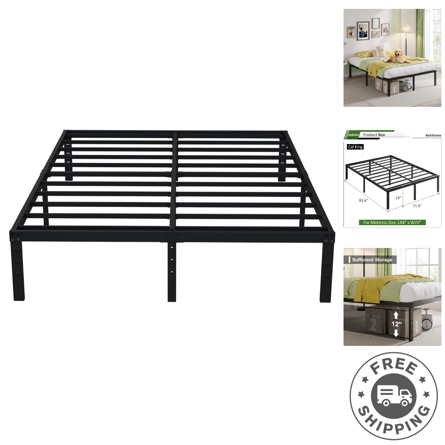 Sturdy 14-Inch Metal Bed Frame for California King - Squeak Resistant Design gallery
