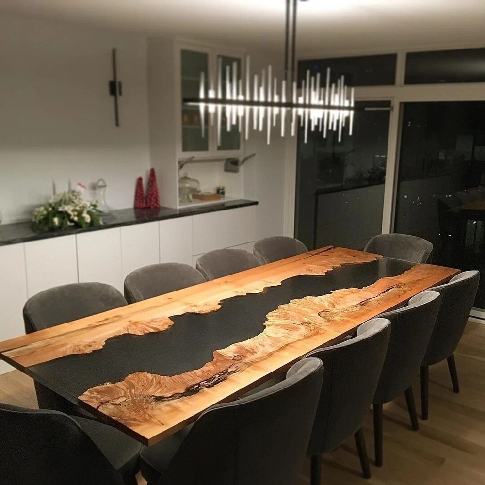 Black Epoxy Walnut River Table Top 60x36 Live Edge Dining Conference
