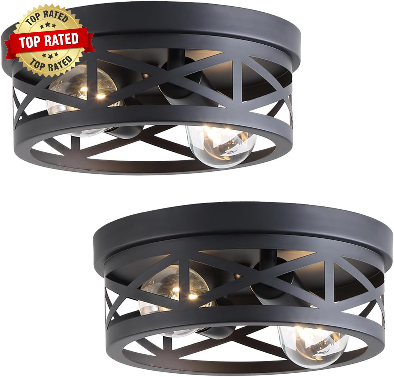 2 Pack Black Farmhouse Flush Mount Ceiling Light 2-Light Rustic Hallway Light Fi gallery