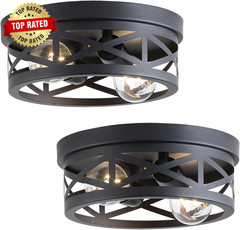 2 Pack Black Farmhouse Flush Mount Ceiling Light 2-Light Rustic Hallway Light Fi