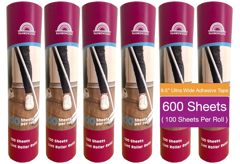 6/12-Pack Lint Roller Refills – 9.4" Wide Extra Sticky for Pet Hair – 600 Sheets