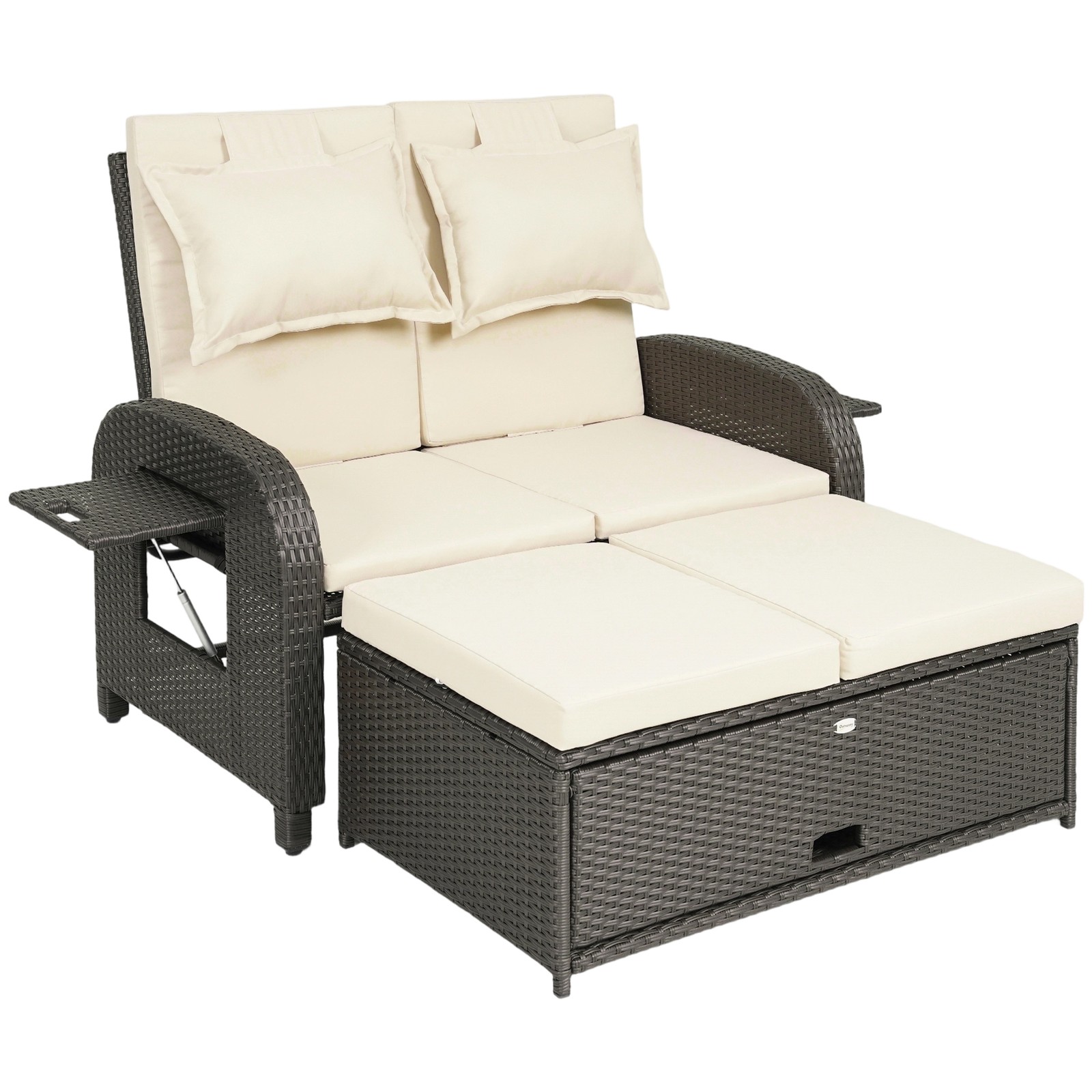 Outdoor Patio Rattan Daybed w/ Storage Ottoman, Beige gallery