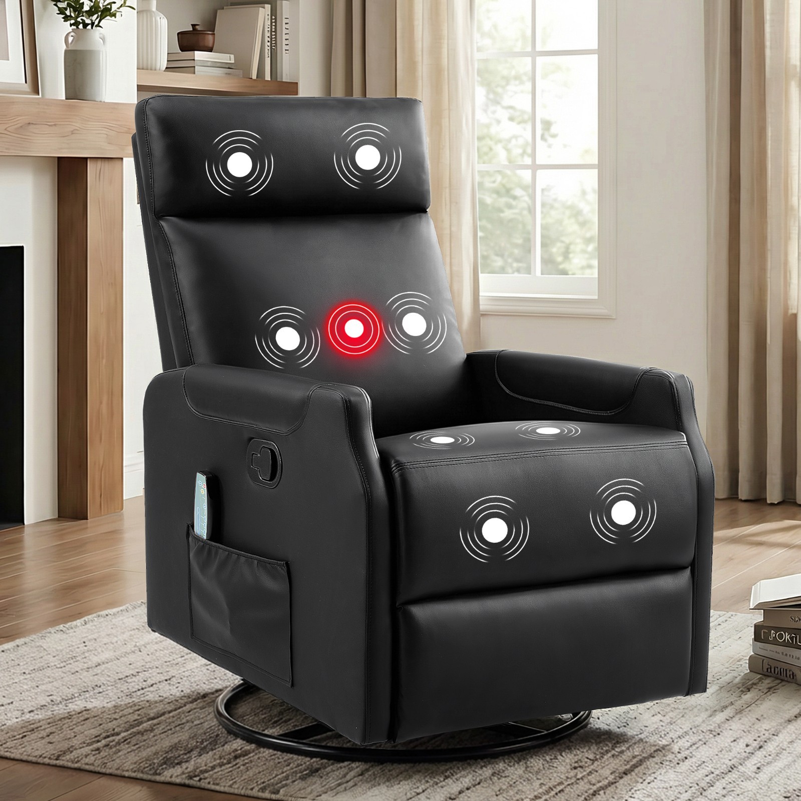 EBELLO Manual Swivel Recliner Chair with Massage & Heat, PU Leather Rocker Chair gallery