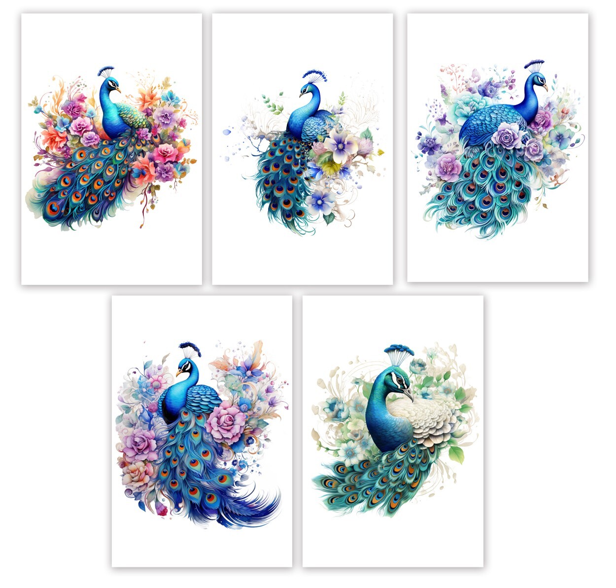 10 Assorted All Occasion Note Cards Blank Greeting Cards Peacocks Bird Garden gallery