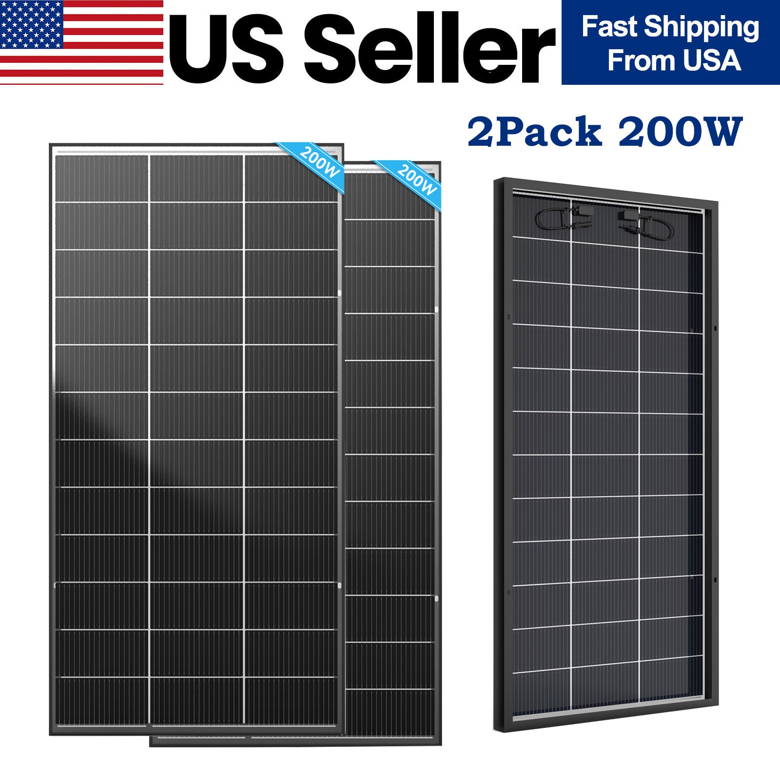 2Pack 200W（400W）N-Type 18BB Bifacial Solar Panel Mono Cell Off Grid Roof RV Boat gallery