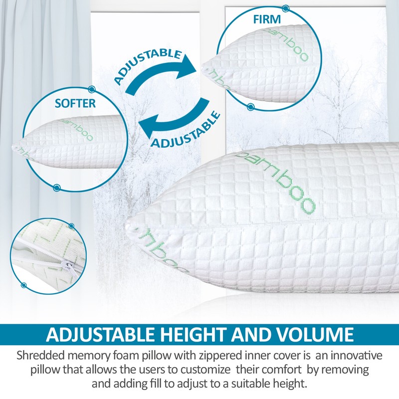 Elif Bamboo Pillows Adjustable Shredded Memory Foam Bed Pillows King or Queen gallery