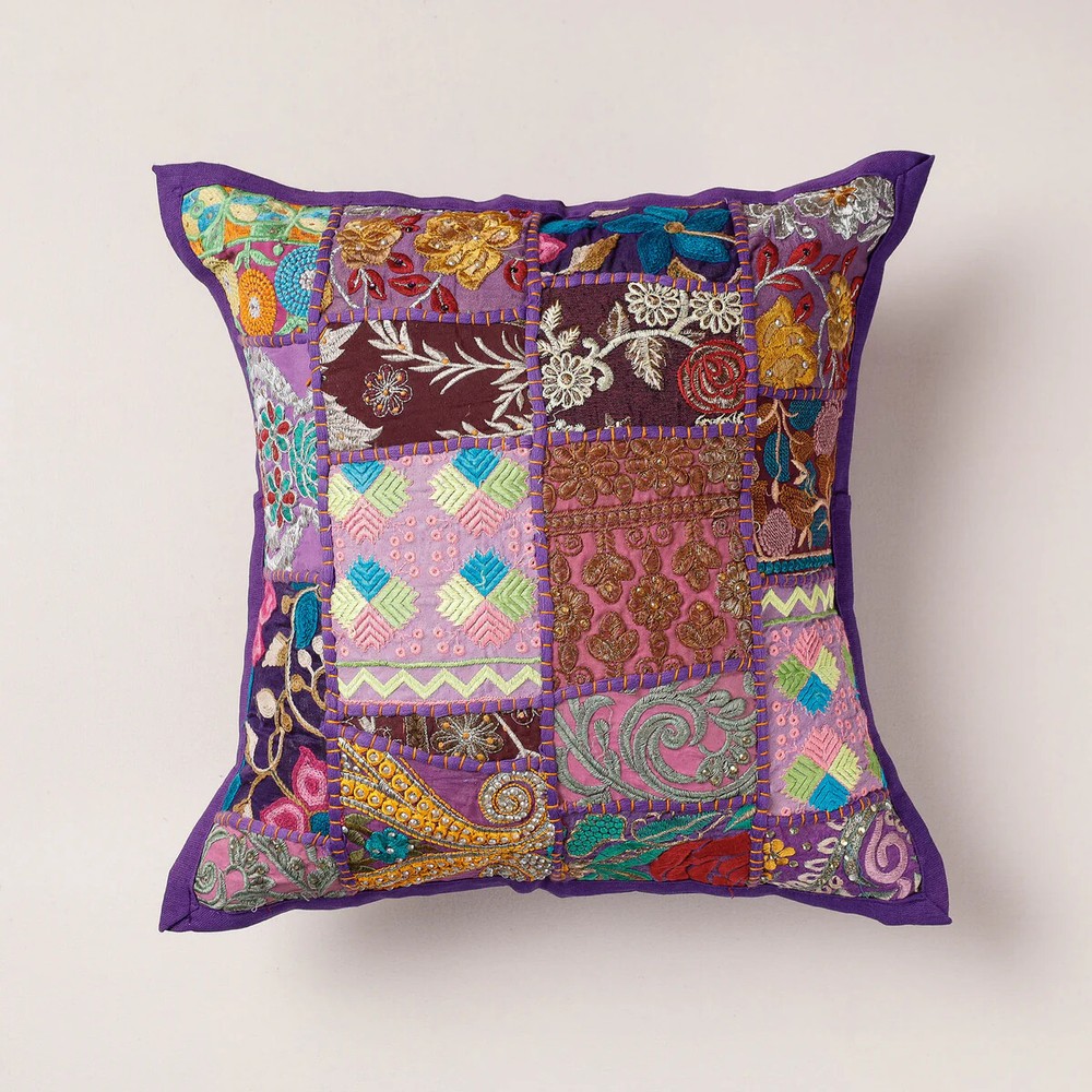 Tamili Patchwork Khambadia Cushion Cover Sofa Decor Indian Pillow Cover 16x16
