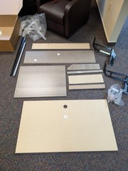 Opened Cabot 3 Position Sit to Stand Desk Return in Modern Gray- Engineered Wood
