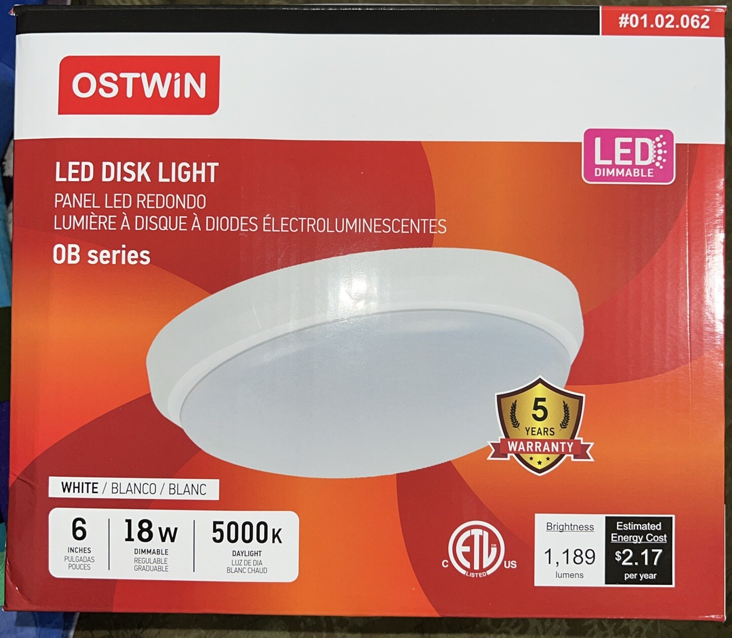 🔥SALE🔥Ostwin Dimmable LED 6” Disk Light- 18 Watts- Daylight 5,000k Briteness gallery