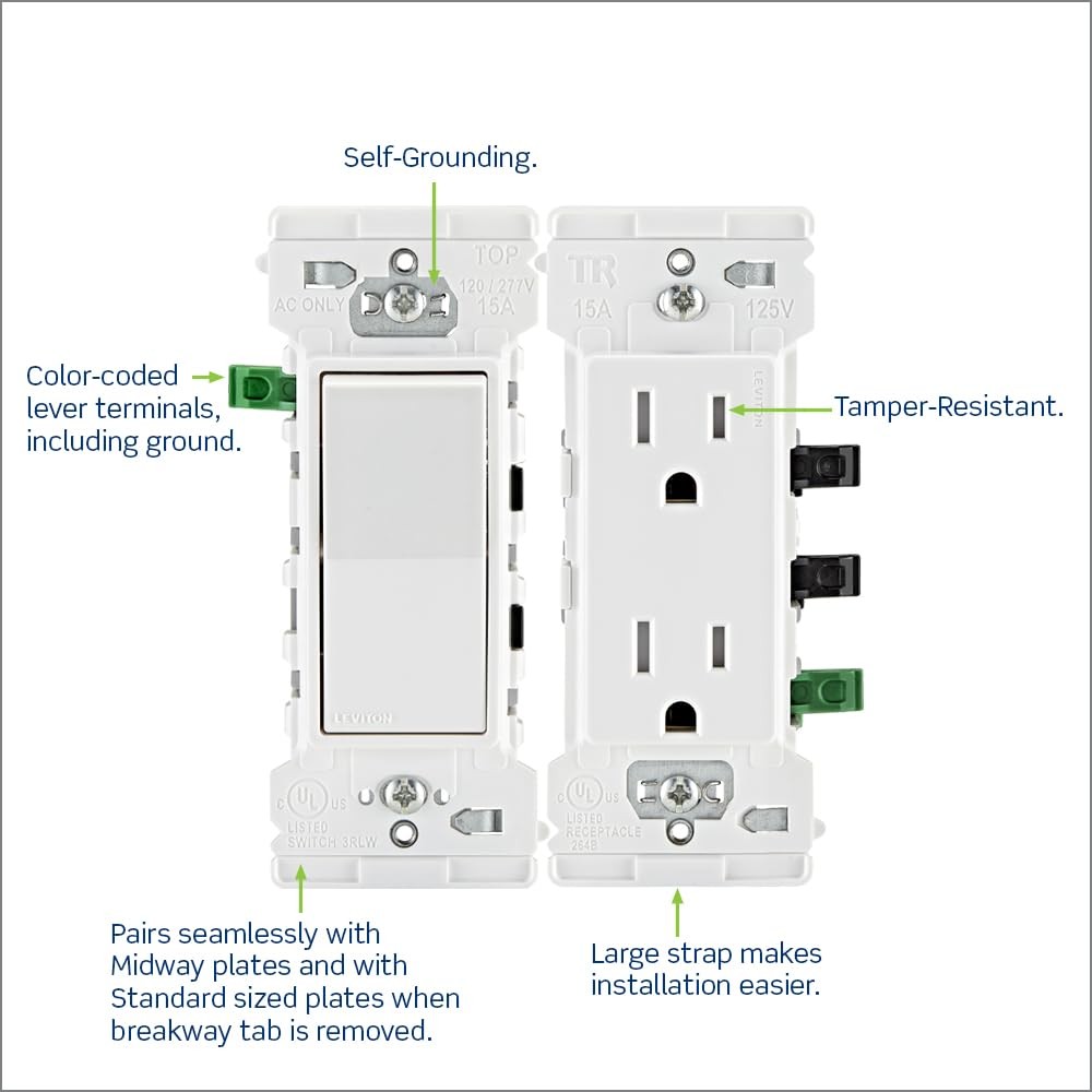 Leviton Lever Edge 15 amps Single Pole Rocker Rocker Switch White gallery