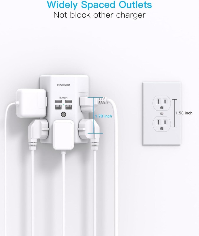 Surge Protector, 5 Outlets Extender 4 USB Ports(USB C), 3-Side 1680J Power Strip gallery