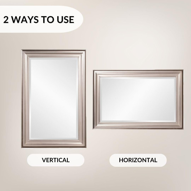 Bright Silver Rectangular Wall Mirror - 24x36 Inch Vanity Decor for Any Room gallery