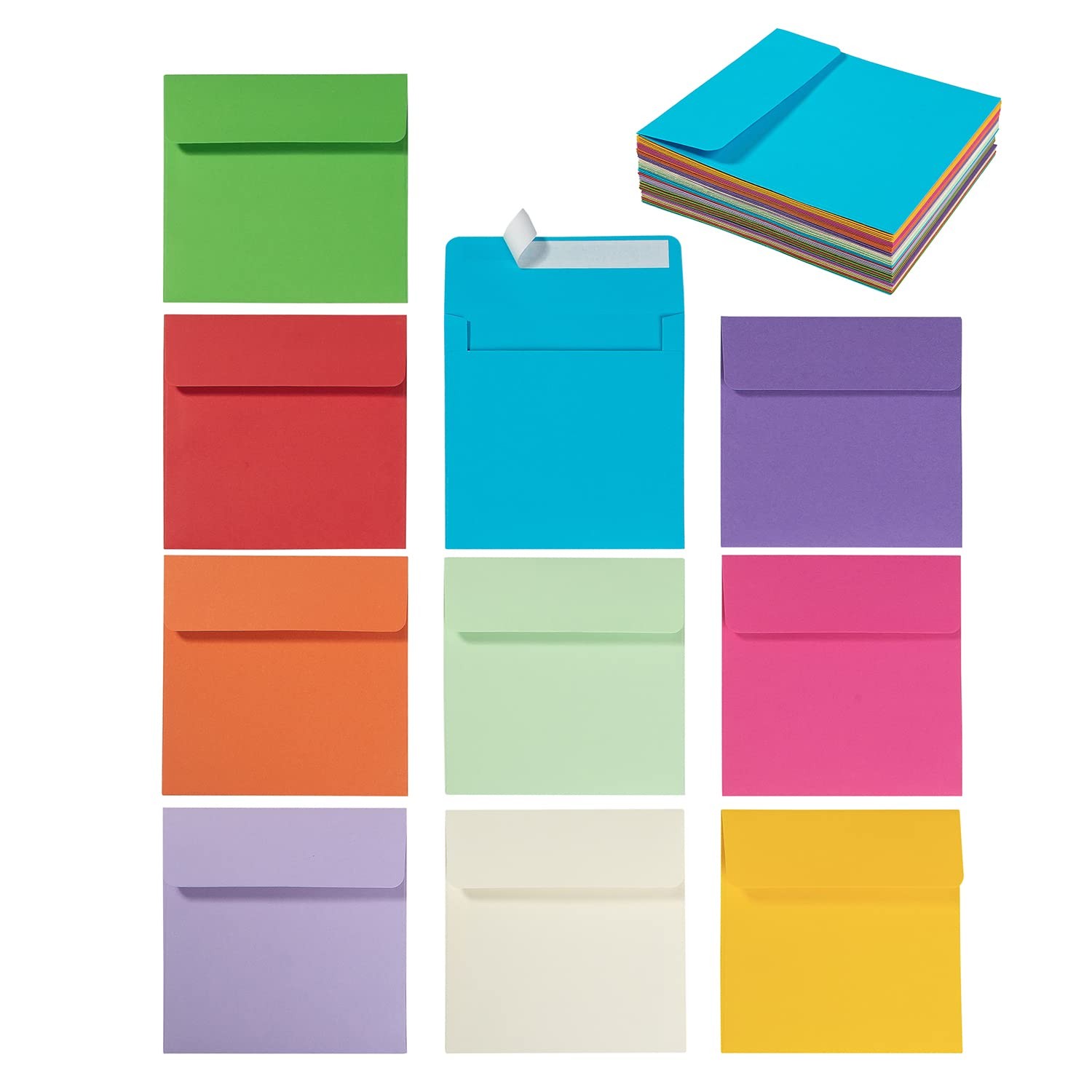 50 Pack Colorful 6 x 6 Envelopes Square Self One Size, gallery